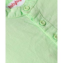 Babyhug Linen Woven Half Sleeves Solid Mandarin Collar Kurta Shirt - Light Green