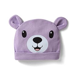 Babyhug 100% Cotton Interlock Knit Cap with Teddy Print & Ear Applique Purple - Circumference 32 cm