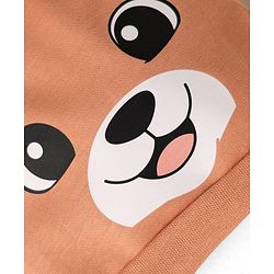 Babyhug 100% Cotton Interlock Knit Cap With Bear Print & Ear Applique Tan - Diameter 10 cm