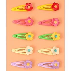 Babyhug Free Size Snap Clips with Floral Applique  Pack of 10 - Red & Green