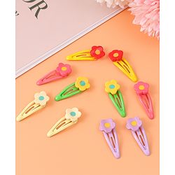Babyhug Free Size Snap Clips with Floral Applique  Pack of 10 - Red & Green