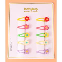 Babyhug Free Size Snap Clips with Floral Applique  Pack of 10 - Red & Green