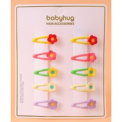 Babyhug Free Size Snap Clips with Floral Applique  Pack of 10 - Red & Green