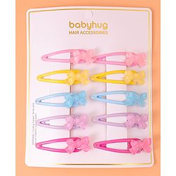 Babyhug Snap Clips with Bow Applique Pack of 10 - Multicolor