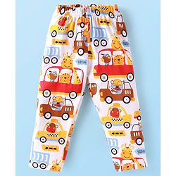 Babyhug Cotton Knit Full Sleeves Front Open Night Suit Vehicle Print - Orange White