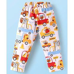 Babyhug Cotton Knit Full Sleeves Front Open Night Suit Vehicle Print - Orange White