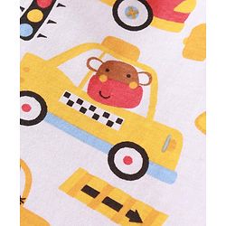 Babyhug Cotton Knit Full Sleeves Front Open Night Suit Vehicle Print - Orange White