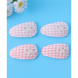 Babyhug Free Size Snap Clips With Checkered Patten and Bow Applique - PInk & White