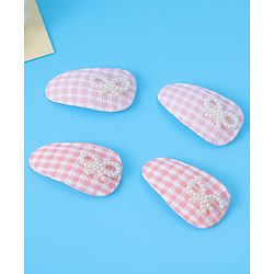 Babyhug Free Size Snap Clips With Checkered Patten and Bow Applique - PInk & White