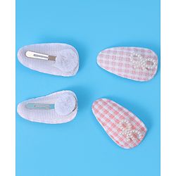 Babyhug Free Size Snap Clips With Checkered Patten and Bow Applique - PInk & White