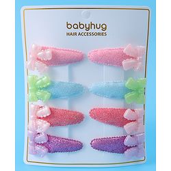 Babyhug Free Size Snap Clips With Bow Applique Pack of 8 - Multicolor