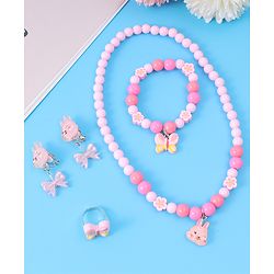 Babyhug Free Size Jewellery Set with Bunny & Bow Applique - Pink