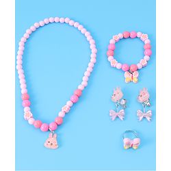 Babyhug Free Size Jewellery Set with Bunny & Bow Applique - Pink