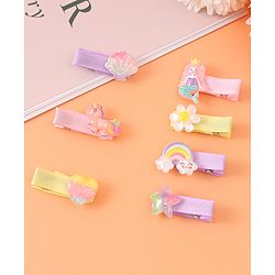 Babyhug Hair Pins & Clips Free Size Pack of 7 -  Pink Purple & Yellow