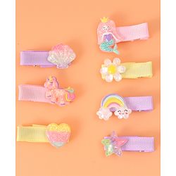 Babyhug Hair Pins & Clips Free Size Pack of 7 -  Pink Purple & Yellow