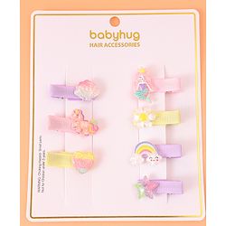 Babyhug Hair Pins & Clips Free Size Pack of 7 -  Pink Purple & Yellow