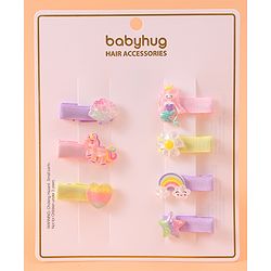 Babyhug Hair Pins & Clips Free Size Pack of 7 -  Pink Purple & Yellow