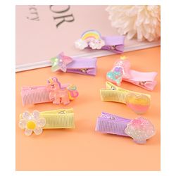 Babyhug Hair Pins & Clips Free Size Pack of 7 -  Pink Purple & Yellow