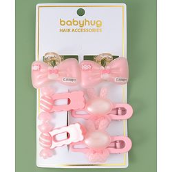 Babyhug Hair Pins And Clips  with Bow Appliques Pack of 6 - Pink