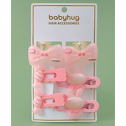 Babyhug Hair Pins And Clips  with Bow Appliques Pack of 6 - Pink