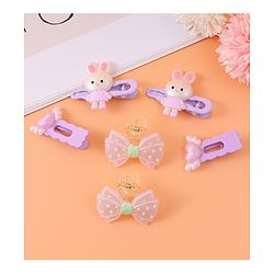 Babyhug Hair Pins And Clips with Bow Applique Pack of 6 - Purple
