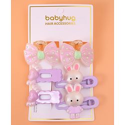 Babyhug Hair Pins And Clips with Bow Applique Pack of 6 - Purple