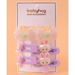 Babyhug Hair Pins And Clips with Bow Applique Pack of 6 - Purple