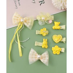 Babyhug Hair Pins And Clips with Bow Applique Pack of 8 - Yellow