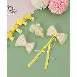 Babyhug Hair Pins And Clips with Bow Applique Pack of 8 - Yellow