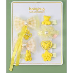 Babyhug Hair Pins And Clips with Bow Applique Pack of 8 - Yellow
