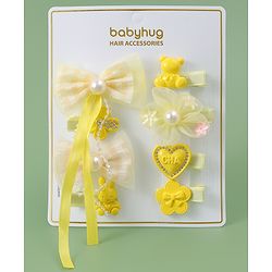 Babyhug Hair Pins And Clips with Bow Applique Pack of 8 - Yellow