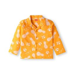 Babyhug Cotton Knit Full Sleeves Front Open Night Suit with Pineapple Print - Yellow