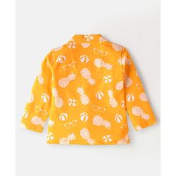Babyhug Cotton Knit Full Sleeves Front Open Night Suit with Pineapple Print - Yellow