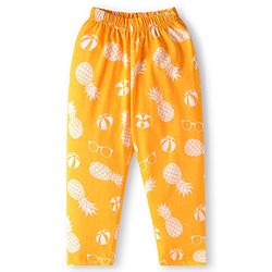 Babyhug Cotton Knit Full Sleeves Front Open Night Suit with Pineapple Print - Yellow
