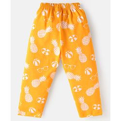 Babyhug Cotton Knit Full Sleeves Front Open Night Suit with Pineapple Print - Yellow