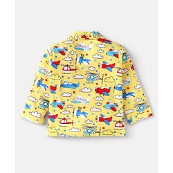 Babyhug Cotton Knit Full Sleeves Front Open Night Suit with Airplane Print - Yellow