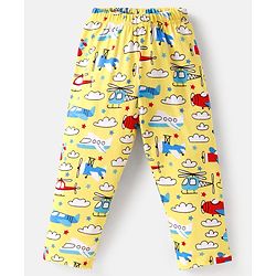 Babyhug Cotton Knit Full Sleeves Front Open Night Suit with Airplane Print - Yellow