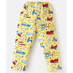 Babyhug Cotton Knit Full Sleeves Front Open Night Suit with Airplane Print - Yellow