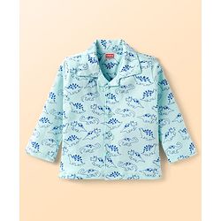 Babyhug Cotton Knit Full Sleeves Night Suit with Dino Print - Light Blue
