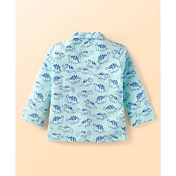 Babyhug Cotton Knit Full Sleeves Night Suit with Dino Print - Light Blue