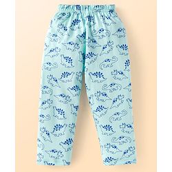 Babyhug Cotton Knit Full Sleeves Night Suit with Dino Print - Light Blue