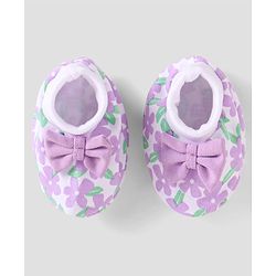 Babyhug 100% Cotton Knit Mittens & Booties with Floral Print - Purple