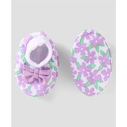 Babyhug 100% Cotton Knit Mittens & Booties with Floral Print - Purple