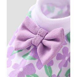 Babyhug 100% Cotton Knit Mittens & Booties with Floral Print - Purple