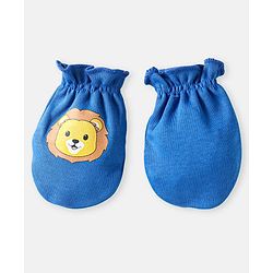 Babyhug 100% Cotton Knit Mittens with Animal Prints Pack of 3 - Blue & Red