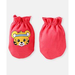 Babyhug 100% Cotton Knit Mittens with Animal Prints Pack of 3 - Blue & Red