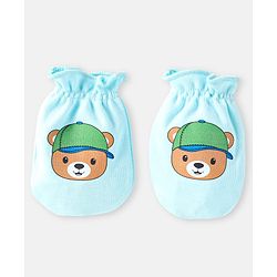 Babyhug 100% Cotton Knit Mittens with Animal Prints Pack of 3 - Blue & Red