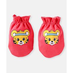 Babyhug 100% Cotton Knit Mittens with Animal Prints Pack of 3 - Blue & Red