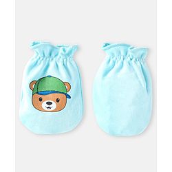 Babyhug 100% Cotton Knit Mittens with Animal Prints Pack of 3 - Blue & Red