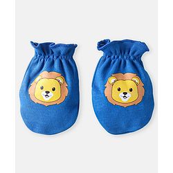 Babyhug 100% Cotton Knit Mittens with Animal Prints Pack of 3 - Blue & Red